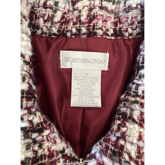Vintage Ladies Chunky Knit Tweed Wool Maroon Overcoat Belted Blazer Jacket 12 - Picture 3 of 5